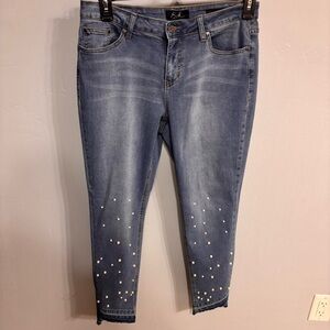Earl Jeans Light Blue Cropped Jeans with Pearl and Tulip Hem Details Sz 12 EUC